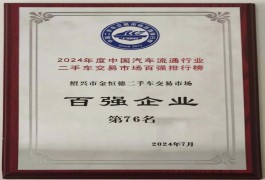 414 紹興市金恒德二手車交易市場成功入圍2023年度中國二手車交易市場“百強企業(yè)”八十強